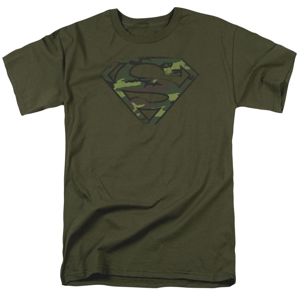 Superman Distressed Camo Shield Mens T Shirt Military Green Retro Pop Classics