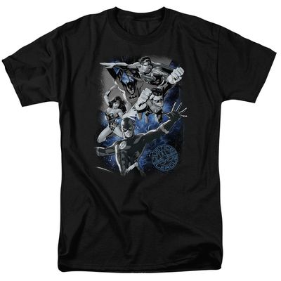 Justice League Galactic Attack Nebula Mens T Shirt Black Retro Pop Classics