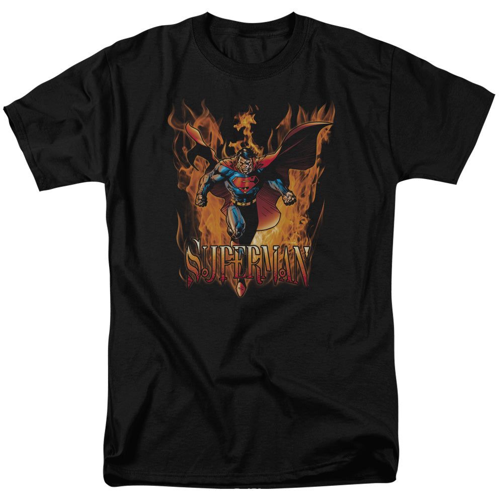 Superman Through The Fire Mens T Shirt Black Retro Pop Classics