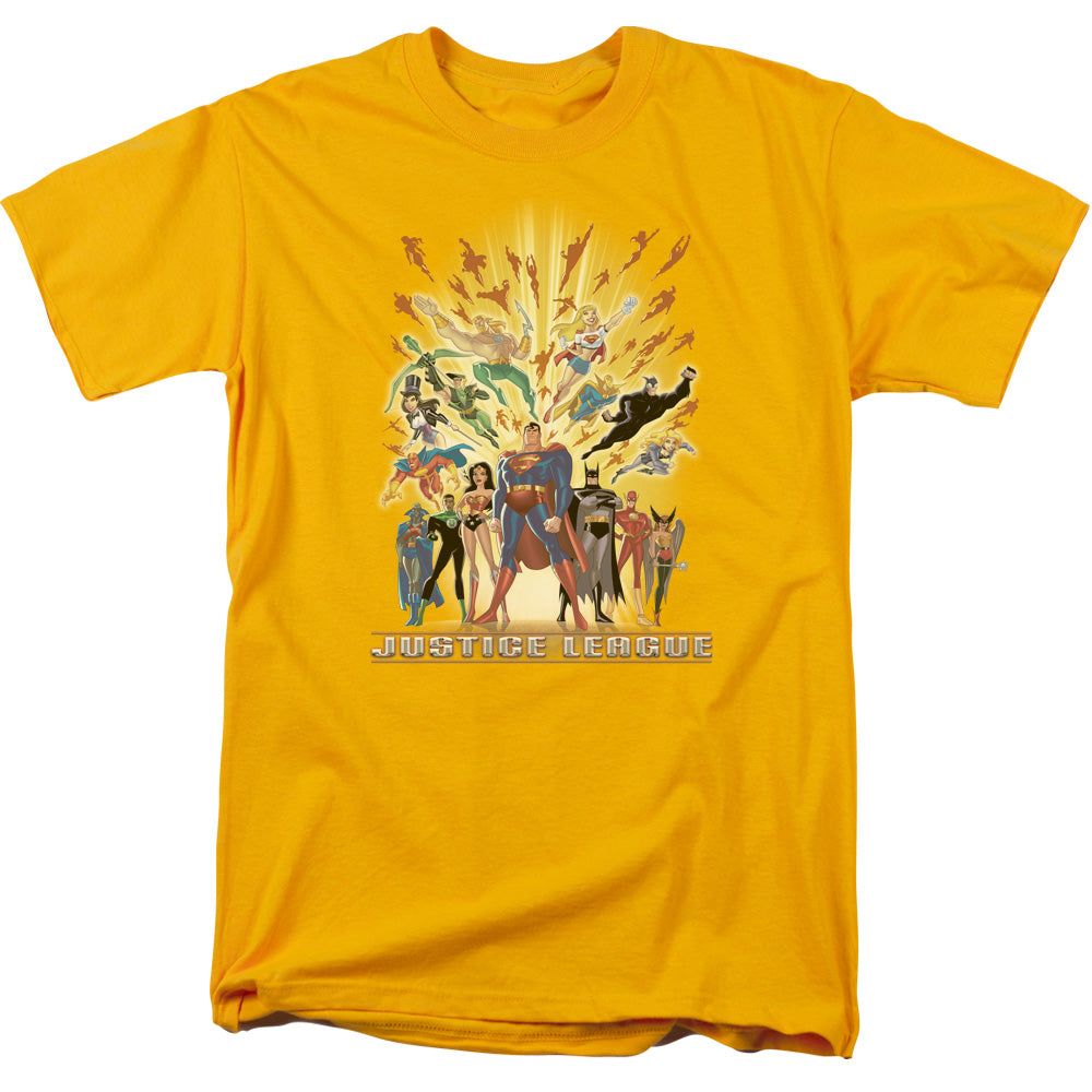 Justice League United Mens T Shirt Gold Retro Pop Classics