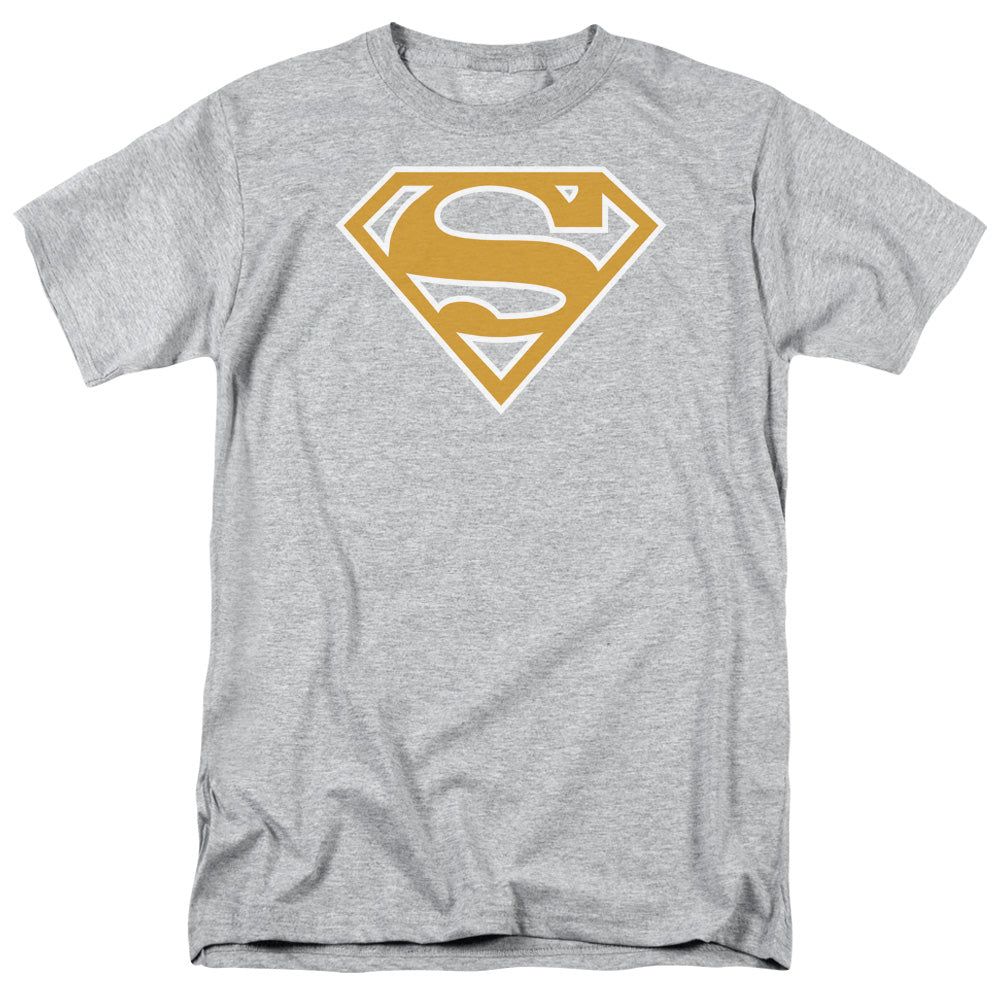 Superman Lt Orange &amp; White Shield Mens T Shirt Athletic Heather Retro Pop Classics