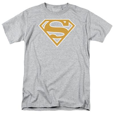 Superman Lt Orange &amp; White Shield Mens T Shirt Athletic Heather Retro Pop Classics