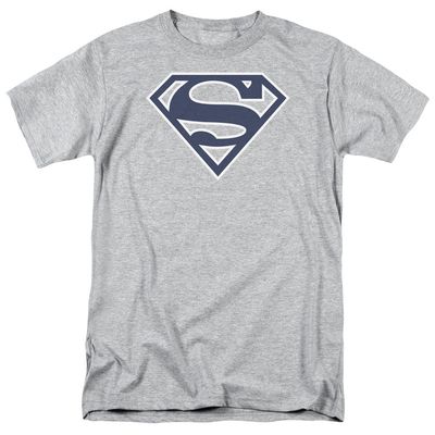 Superman Navy &amp; White Shield Mens T Shirt Athletic Heather Retro Pop Classics