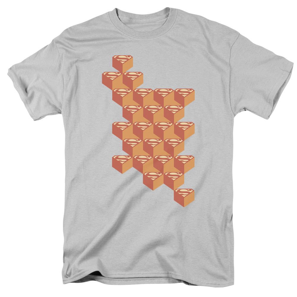 Superman Geo Blocks Mens T Shirt Silver Retro Pop Classics