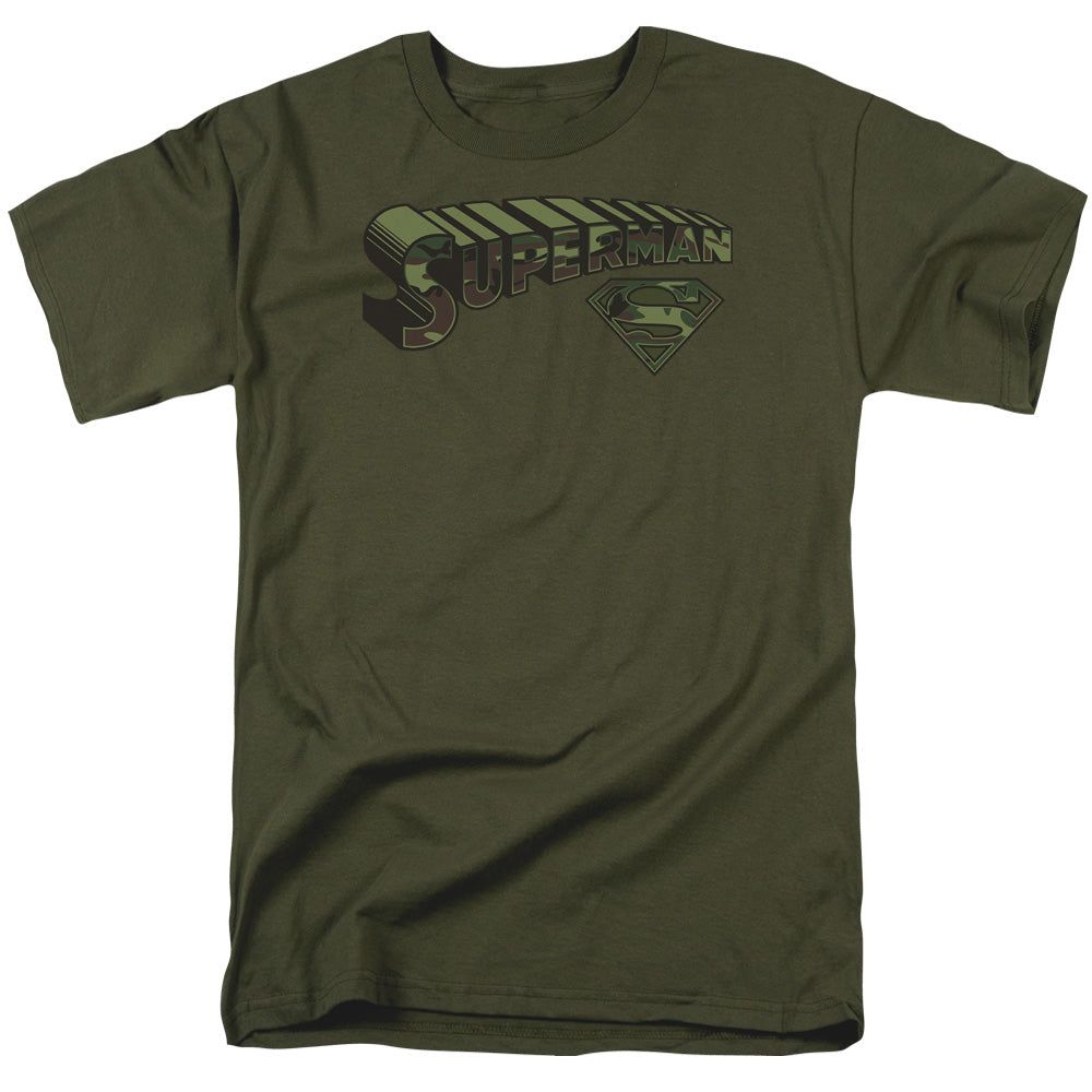Superman Camo Logo &amp; Shield Mens T Shirt Military Green Retro Pop Classics