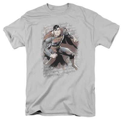 Justice League of America Superman Bricks Mens T Shirt Silver Retro Pop Classics