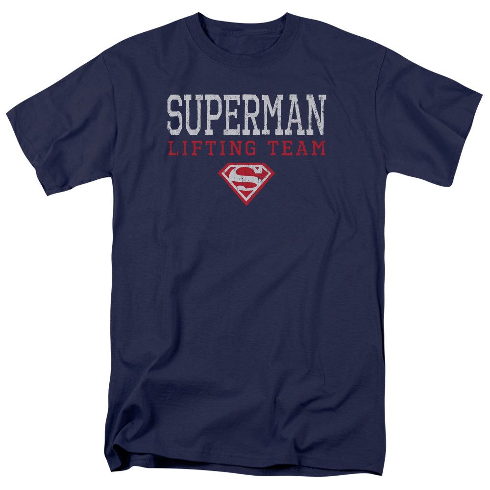 Superman Lifting Team Mens T Shirt Navy Retro Pop Classics