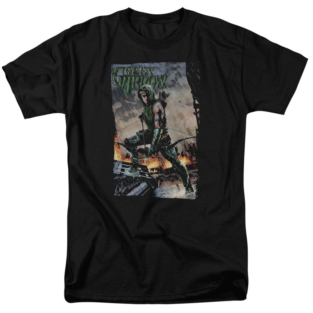 Justice League Fire and Rain Mens T Shirt Black Retro Pop Classics