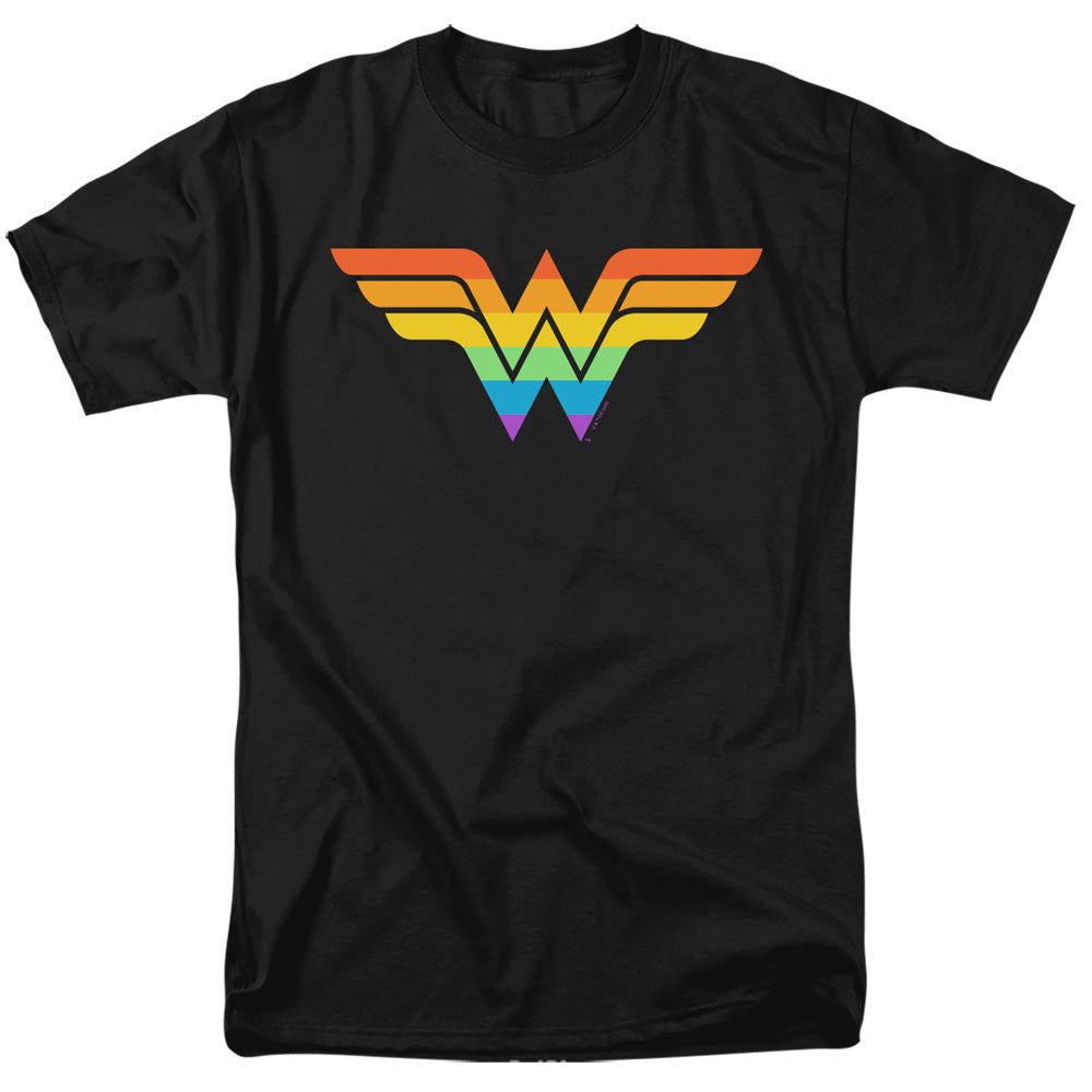 Justice League Wonder Woman Rainbow Mens T Shirt Black Retro Pop Classics