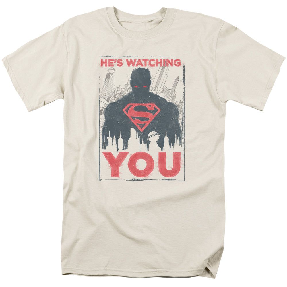Superman Hes Watching You Mens T Shirt Cream Retro Pop Classics