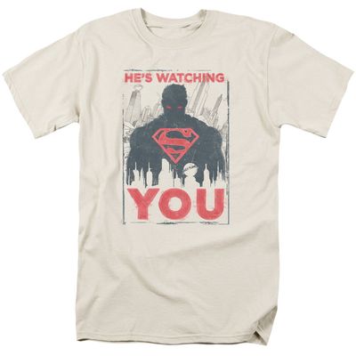 Superman Hes Watching You Mens T Shirt Cream Retro Pop Classics