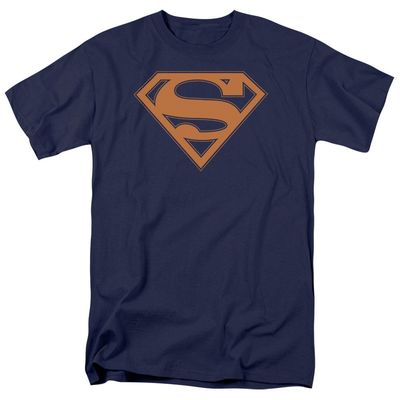 Superman Navy &amp; Orange Shield Mens T Shirt Navy Retro Pop Classics
