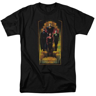 Justice League Deco Mens T Shirt Black Retro Pop Classics