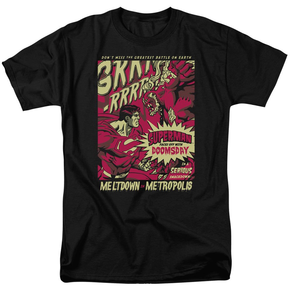 Superman Metropolis Meltdown Mens T Shirt Black Retro Pop Classics