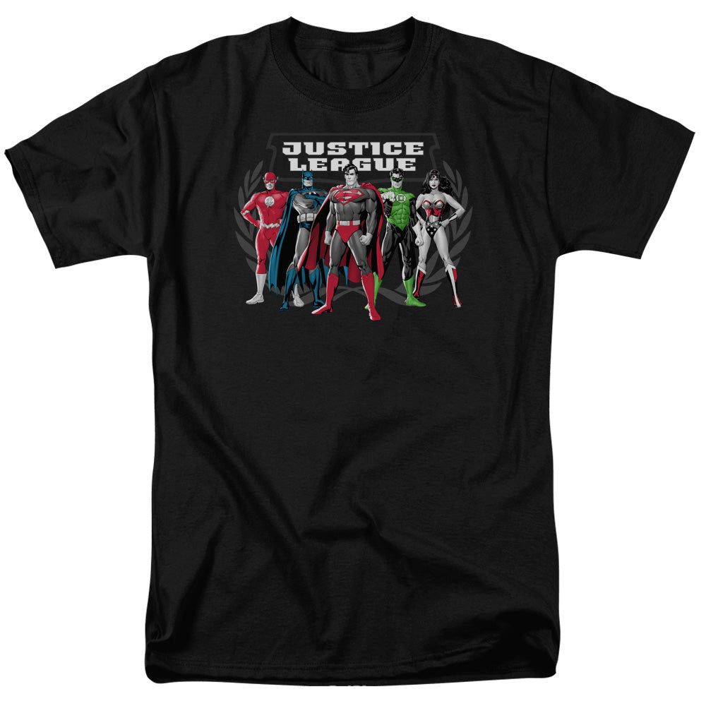 Justice League the Big Five Mens T Shirt Black Retro Pop Classics