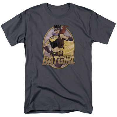 Justice League Batgirl Bombshell Mens T Shirt Charcoal Retro Pop Classics
