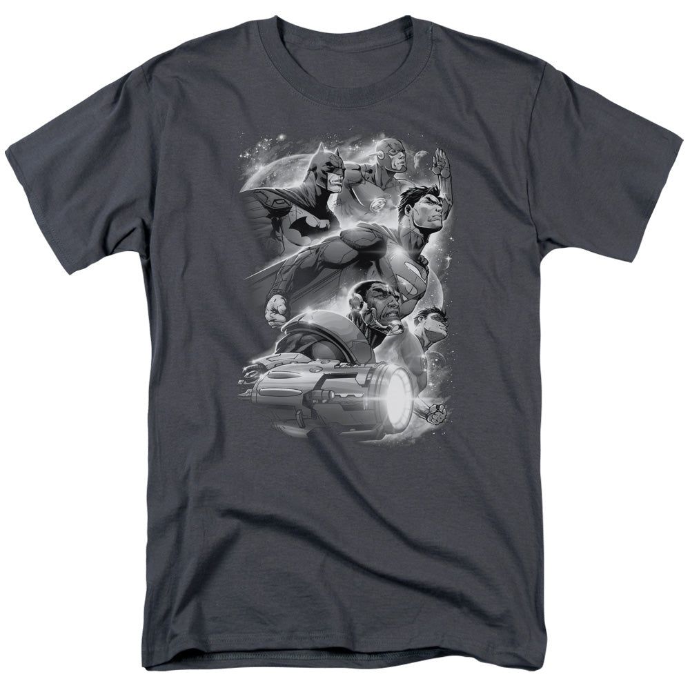 Justice League Atmospheric Mens T Shirt Charcoal Retro Pop Classics