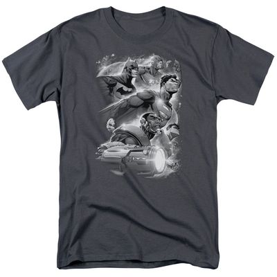 Justice League Atmospheric Mens T Shirt Charcoal Retro Pop Classics