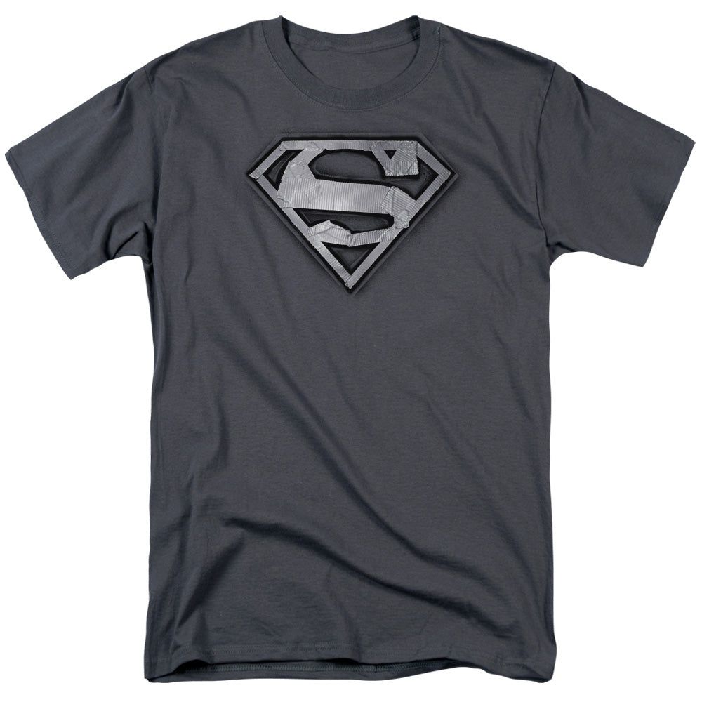 Superman Duct Tape Shield Mens T Shirt Charcoal Retro Pop Classics