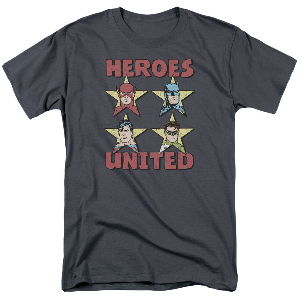 Justice League United Stars Mens T Shirt Charcoal Retro Pop Classics