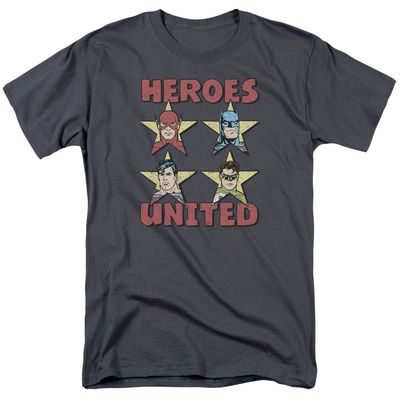 Justice League United Stars Mens T Shirt Charcoal Retro Pop Classics