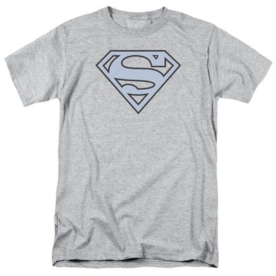 Superman Carolina Blue&amp;Navy Shield Mens T Shirt Athletic Heather Retro Pop Classics