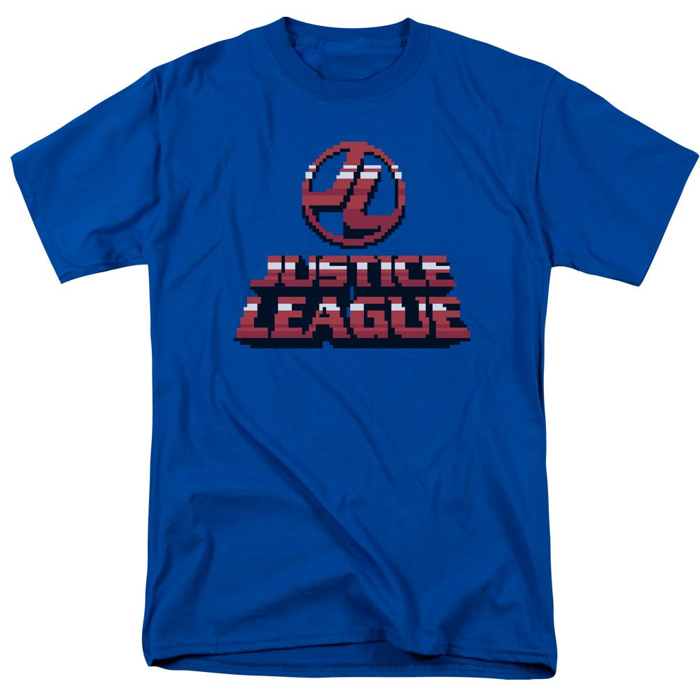 Justice League 8 Bit Justice League Mens T Shirt Royal Blue Retro Pop Classics