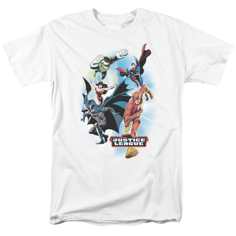 Justice League At Your Service Mens T Shirt White Retro Pop Classics