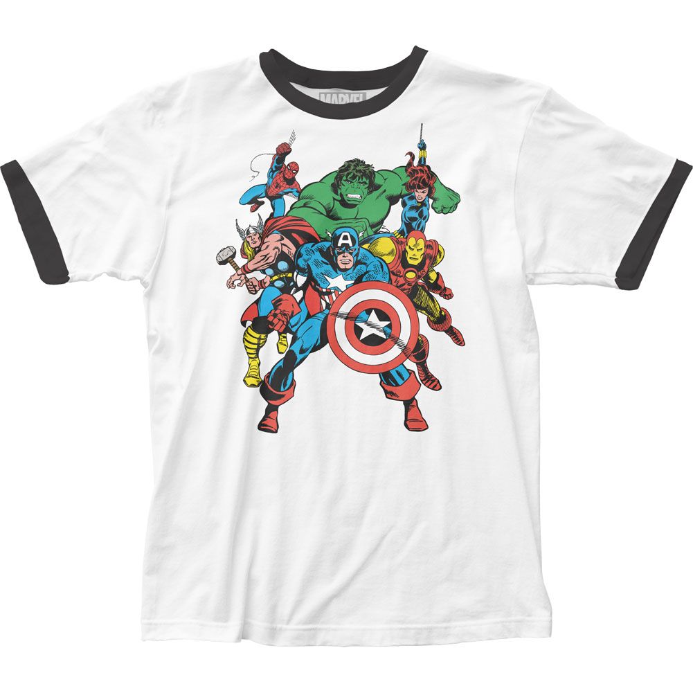 The Avengers Mens Ringer T Shirt White-Black Retro Pop Classics