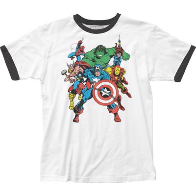 The Avengers Mens Ringer T Shirt White-Black Retro Pop Classics