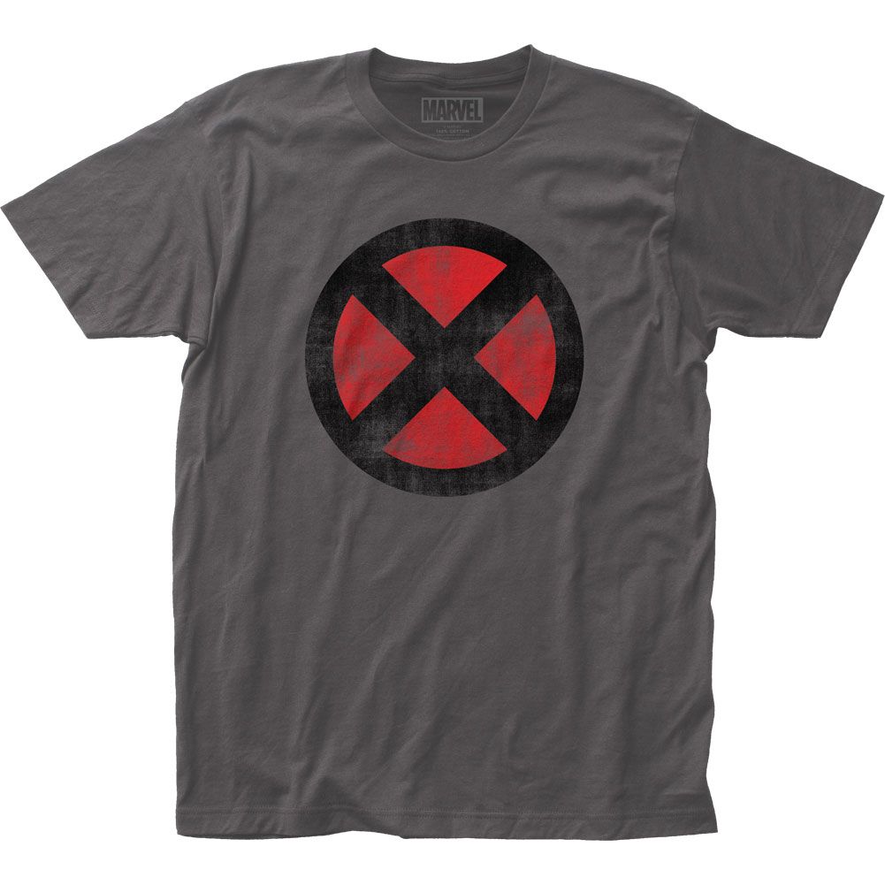 X-Men Distressed Logo Mens T Shirt Charcoal Retro Pop Classics