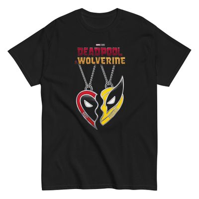 Deadpool &amp; Wolverine Heart Chains Mens T Shirt Black Retro Pop Classics