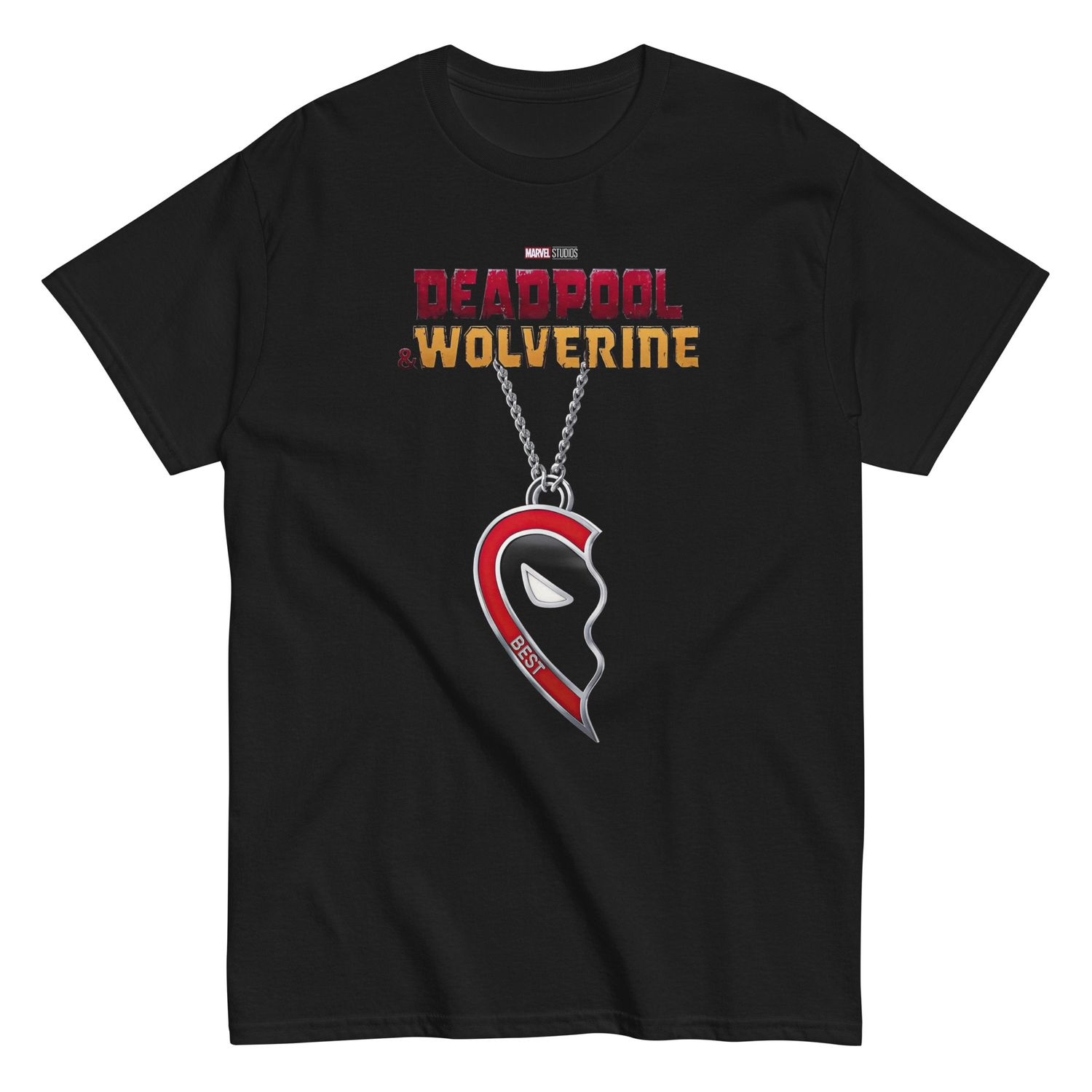 Deadpool &amp; Wolverine Deadpool Half Heart Chain Mens T Shirt Black Retro Pop Classics