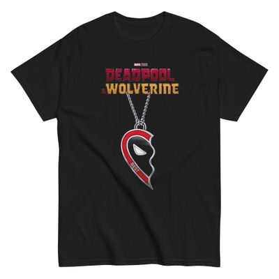 Deadpool &amp; Wolverine Deadpool Half Heart Chain Mens T Shirt Black Retro Pop Classics