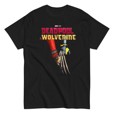 Deadpool &amp; Wolverine Holding Hands Mens T Shirt Black Retro Pop Classics