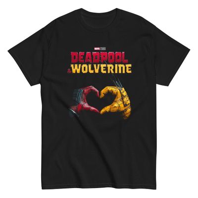 Deadpool &amp; Wolverine Heart Hands Mens T Shirt Black Retro Pop Classics