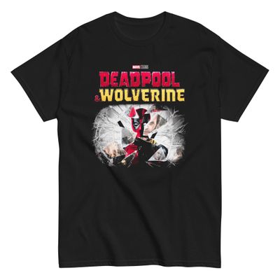 Deadpool &amp; Wolverine Shattered Glass Mens T Shirt Black Retro Pop Classics