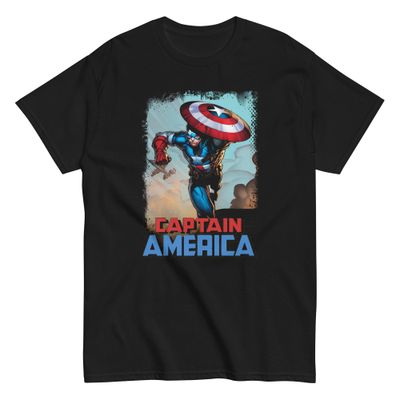 Captain America Animated Mens T Shirt Black Retro Pop Classics