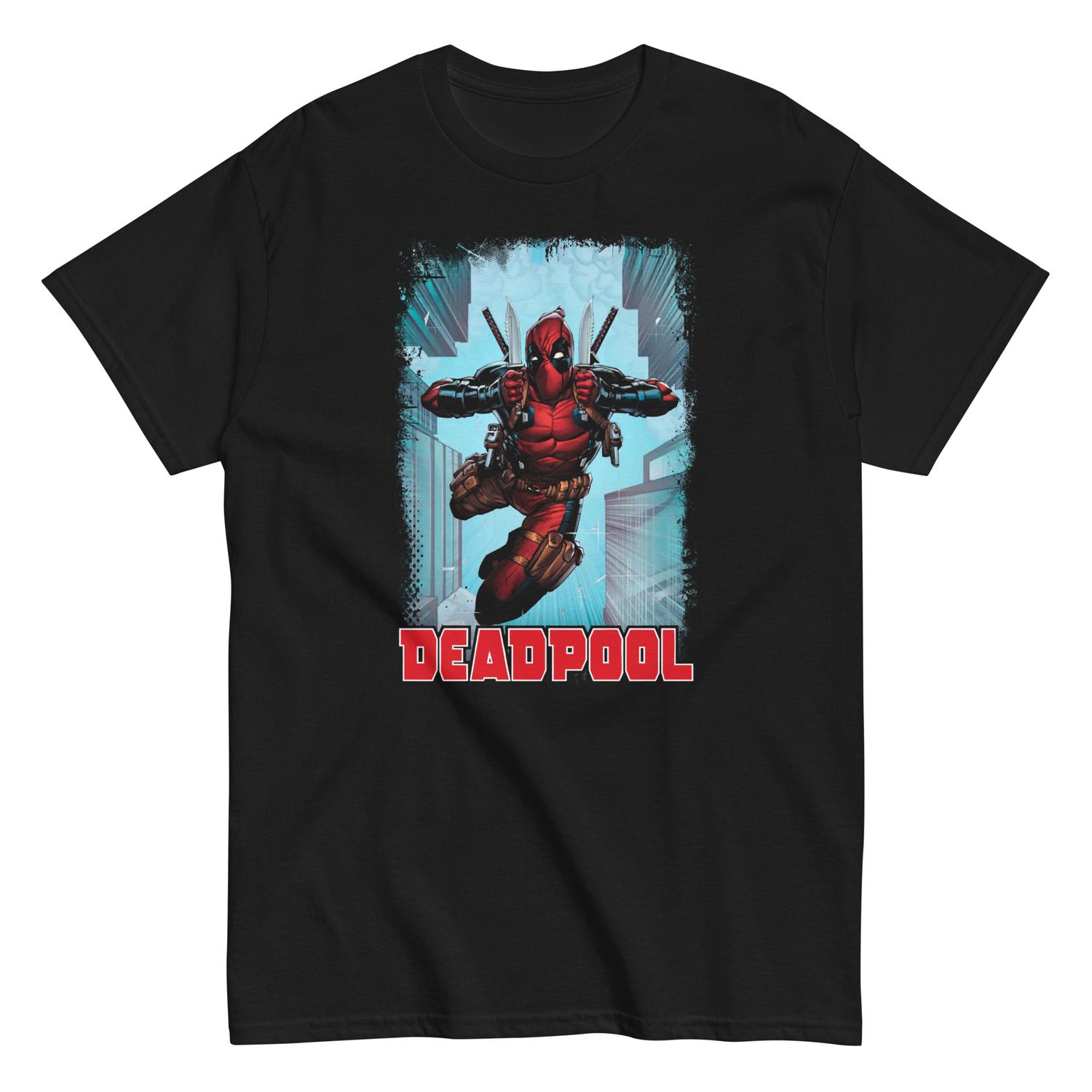 Deadpool Double Knife Animated Mens T Shirt Black Retro Pop Classics