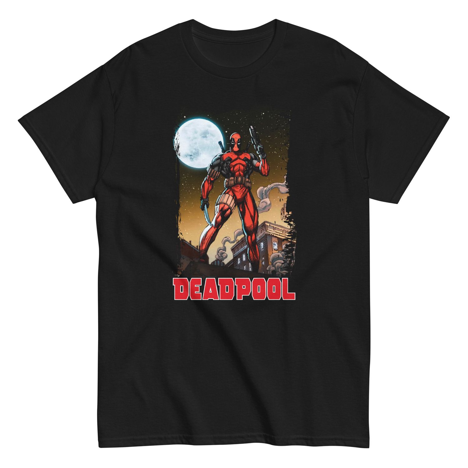 Deadpool Moon Animated Mens T Shirt Black Retro Pop Classics