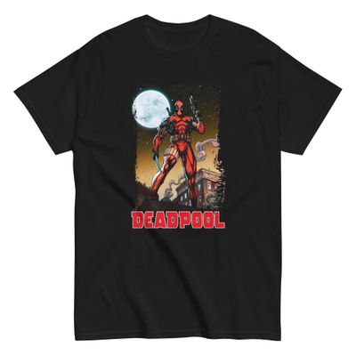 Deadpool Moon Animated Mens T Shirt Black Retro Pop Classics