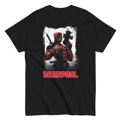 Deadpool Machine Gun Taco Animated Mens T Shirt Black Retro Pop Classics
