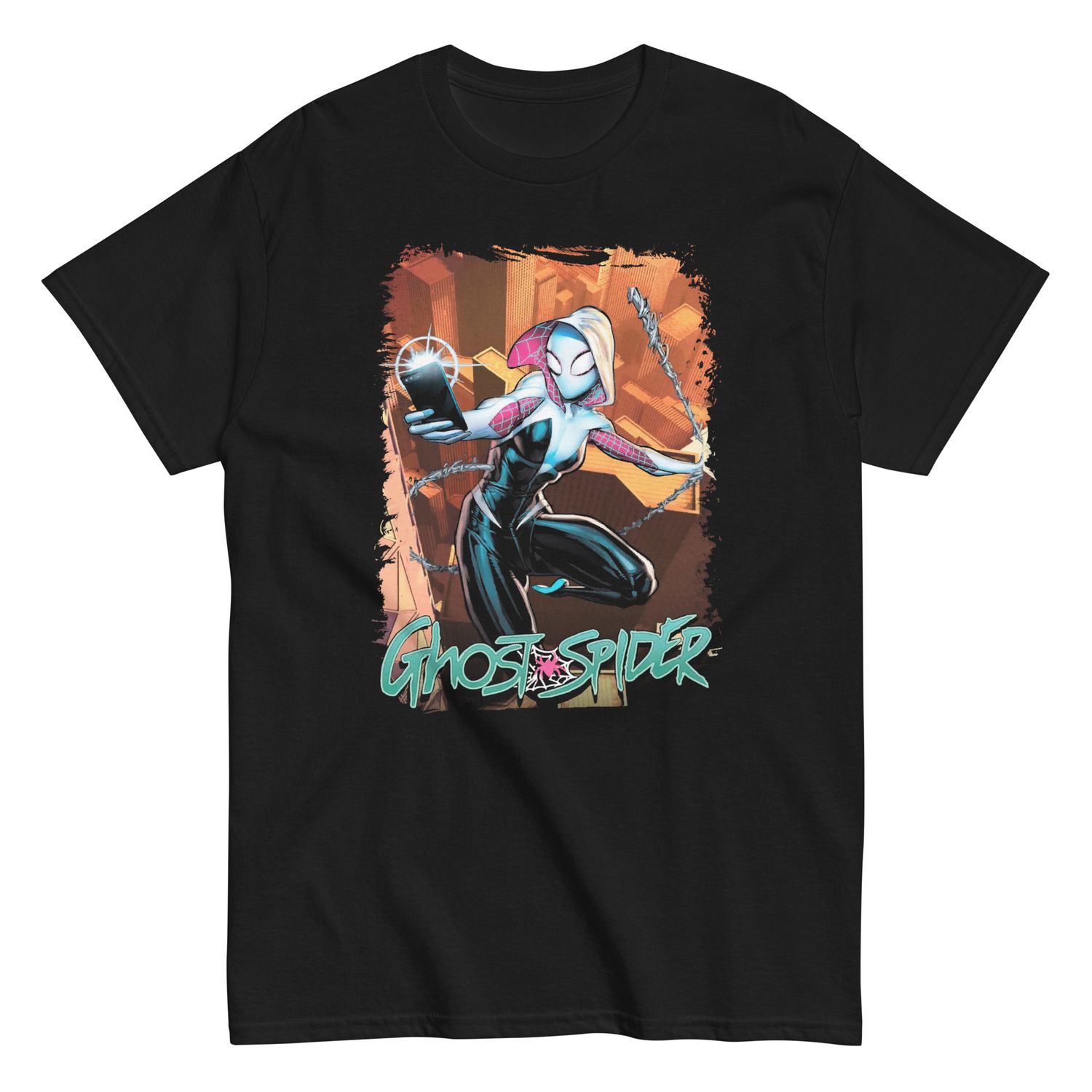 Ghost Spider Selfie Animated Mens T Shirt Black Retro Pop Classics