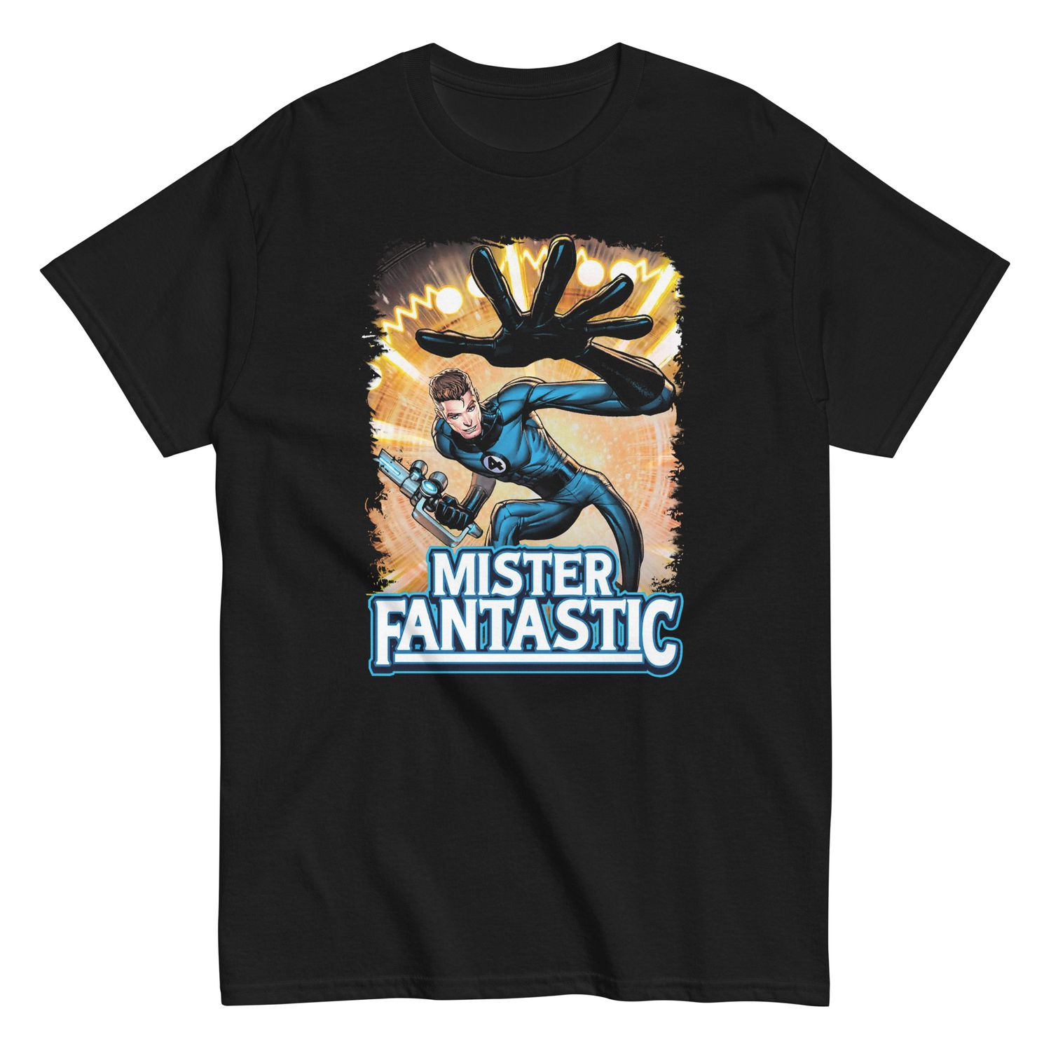 Mister Fantastic Animated Mens T Shirt Black Retro Pop Classics