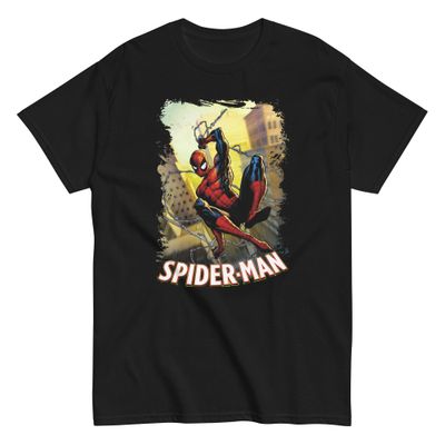 Spider Man Animated Mens T Shirt Black Retro Pop Classics