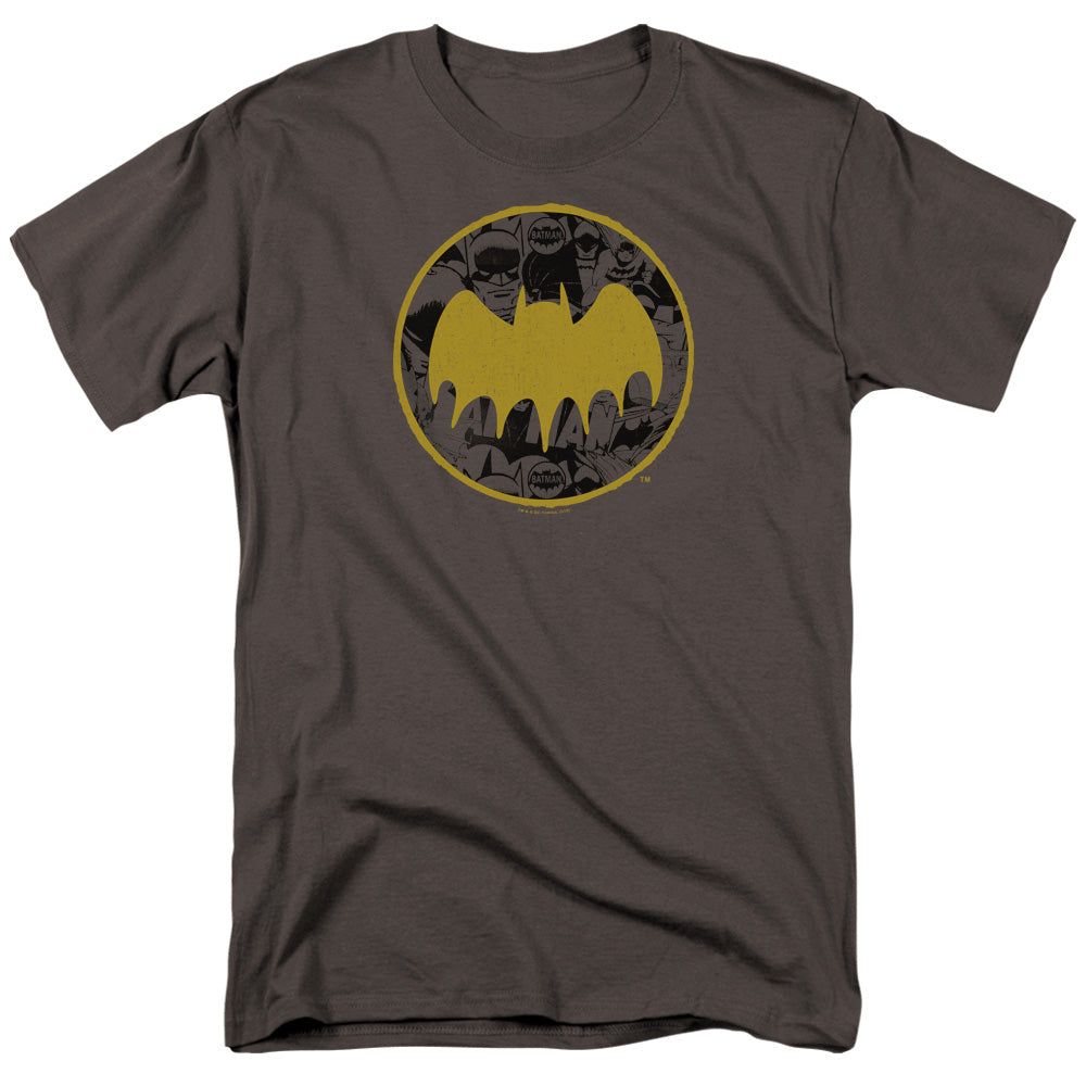Batman Vintage Symbol Collage Mens T Shirt Charcoal Retro Pop Classics
