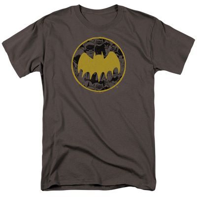 Batman Vintage Symbol Collage Mens T Shirt Charcoal Retro Pop Classics