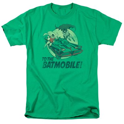 Batman Classic TV To The Batmobile Mens T Shirt Kelly Green Retro Pop Classics