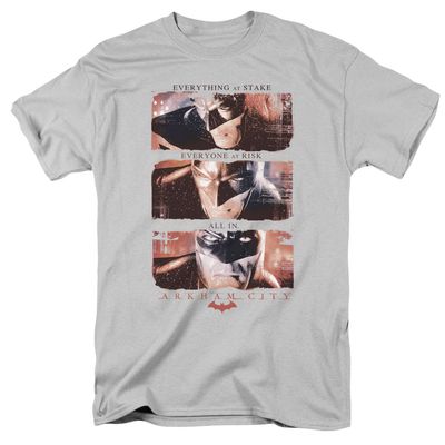 Batman Arkham City All In Mens T Shirt Silver Retro Pop Classics