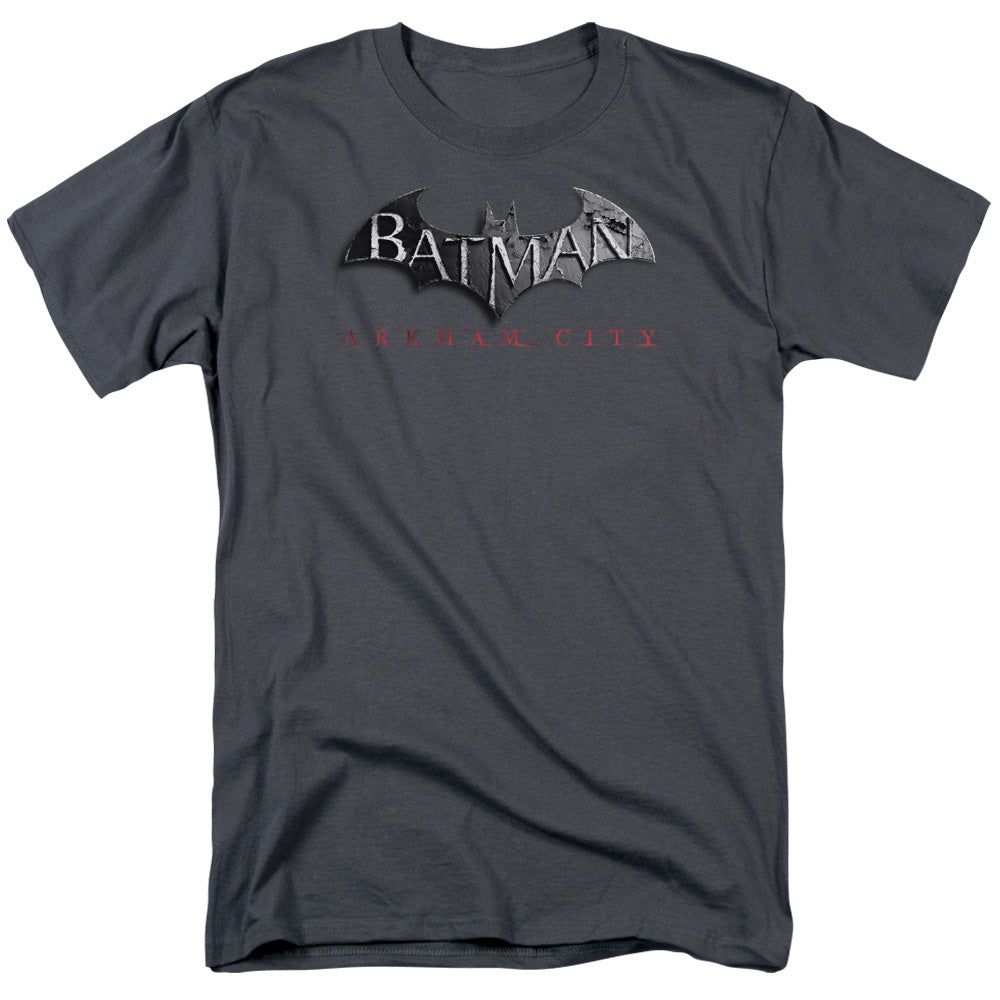 Batman Arkham City Logo Mens T Shirt Charcoal Retro Pop Classics